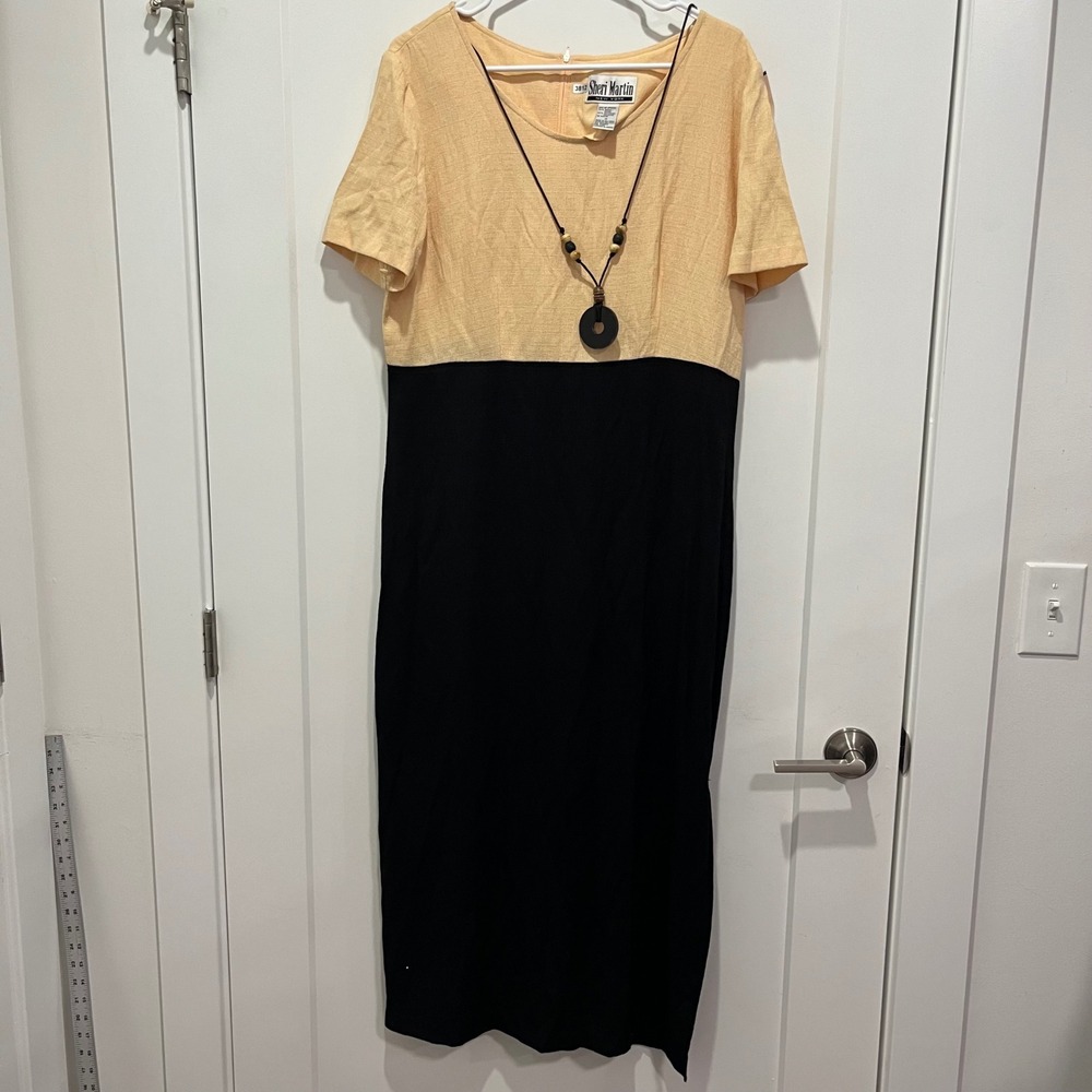 Sheri Martin New York Vintage Colorblock Maxi Dress Peach Black Size 14